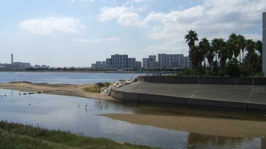 夙川河口部の御前浜公園から芦屋浜方向