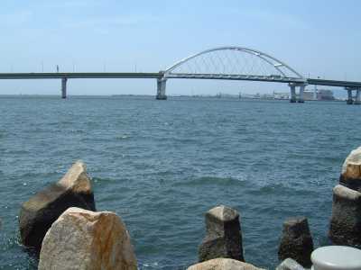 矢倉緑地から望む大阪湾と湾岸道路
