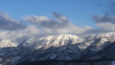 夕日に映える頸城の連山